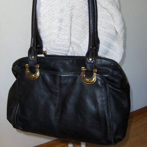 B. Makowsky Black Satchel Pebble Grain Leather